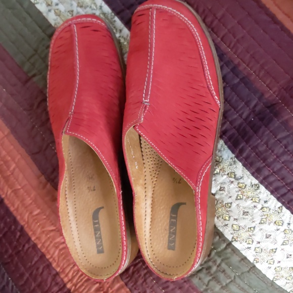 JENNY By ARA* Red nubuck leather slip on mule low heel flat stylish shoes - Picture 2 of 11